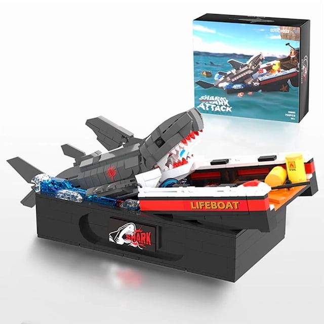 Honchoes Shark Attack Pirate Ship Building Blocks Set Compatible with ...