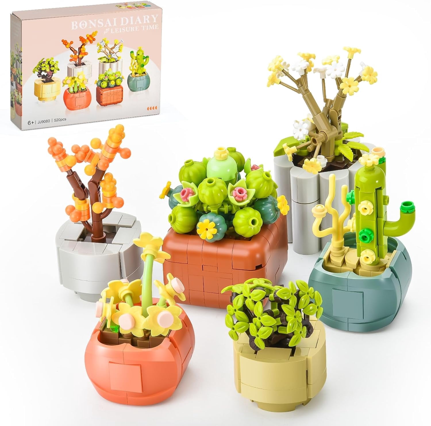 Honchoes Succulent Flower Building Set 6 Potted Plants for Adults