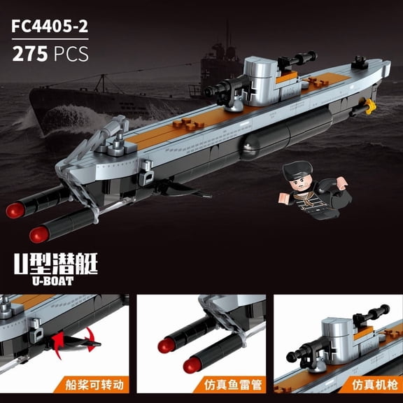 Honchoes U-Boat Ship Building Set Compatible with Lego Army Ship Model Decor Gift for Adults Boys 275 Pcs