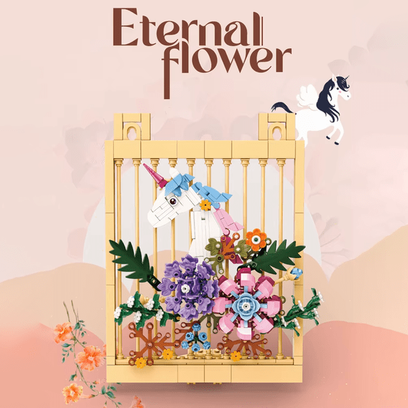 Honchoes Unicorn Flower Building Set Compatible with Lego Flowers Animal Picture Frame Gift for Boys Girls 372 Pcs