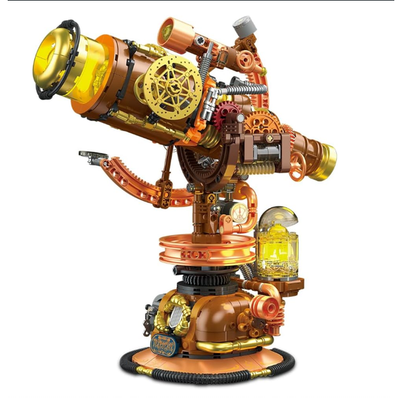 Honchoes Vintage Punk Mechanical Telescope With Light Building Sets Home Decor Compatible With Lego 360 Rotatable For Adult Teens 797