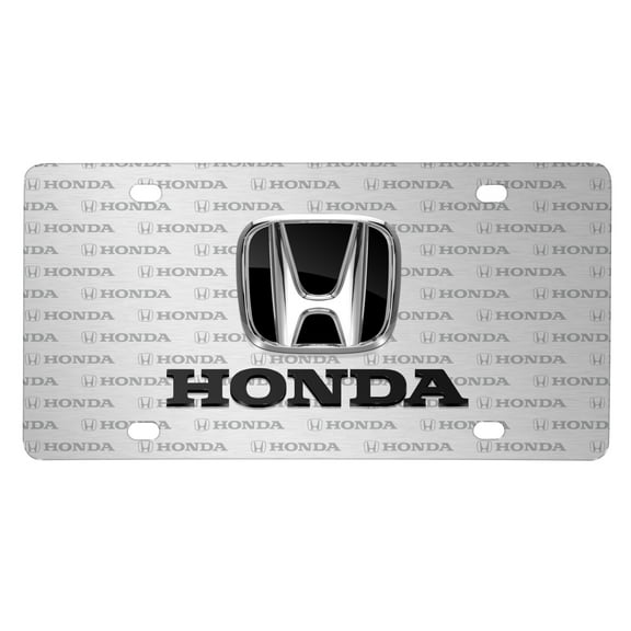 Honda 3D Black Metal Logo on Logo Pattern Brushed Aluminum License Plate