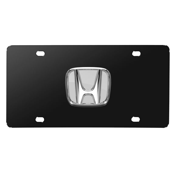 Honda 3D Chrome Logo on Black Stainless Steel License Plate