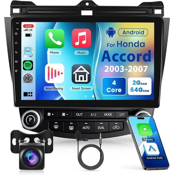 Podofo 10.1 inch 1080P HD IPS Touch Screen Android 15 Car Stereo for Honda Accord 2003-2007 Radio Wireless Carplay Android Auto with GPS AHD Backup Camera