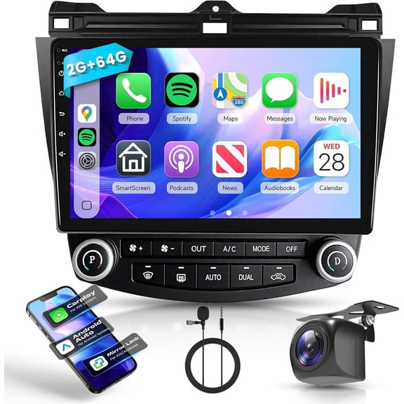 for Honda Accord 7th 2003-2007 Android Car Stereo with Wireless Carplay/Android Auto 10.1" Touchscreen Autoradio Support WiFi GPS Navigation Backup Camera SWC FM/RDS Radio 2G+64G