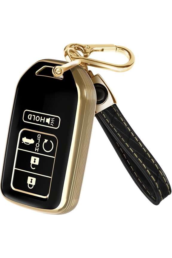 for Honda Accord Key Fob Cover and Leather Keychain - TPU Key Case for Civic, Crosstour, CR-V, Fit, Pilot, Ridgeline - 2015-2021 Keyfob Cover Compatible with KR5V2X