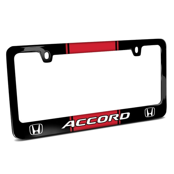 Honda Accord Red Racing Stripe Black Metal License Plate Frame