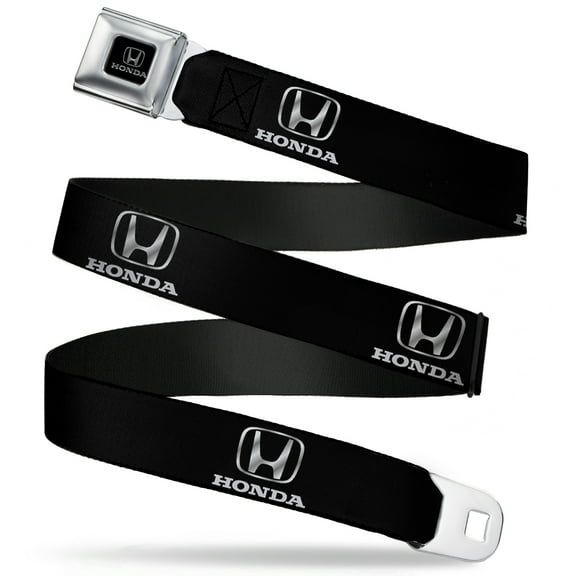 Honda Belt, Seatbelt Buckle Belt, Honda Logo Black Silver Repeat, 30 to 44 Inches