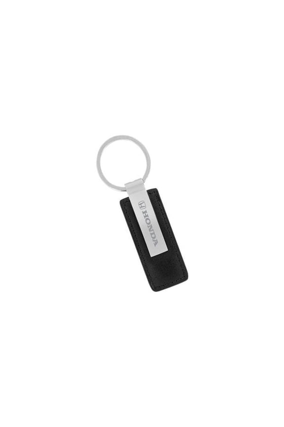 Black Leather Key Chain With Satin Metal & Attached Keychain Ring