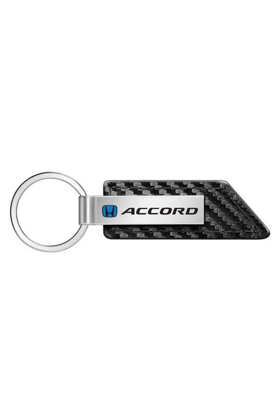 Honda Blue Logo Accord Carbon Fiber Texture Black Leather Strap Key Chain