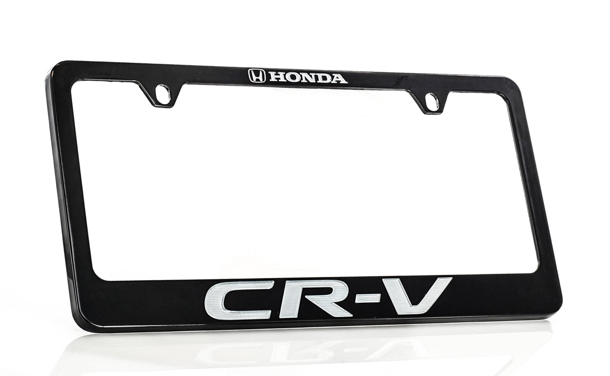 Honda CR-V Black Coated Zinc License Plate Frame Holder wide bottom engrave 2 hole