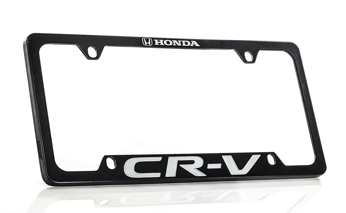 Honda CR-V Black Coated Zinc License Plate Frame Holder wide bottom engrave 4 hole