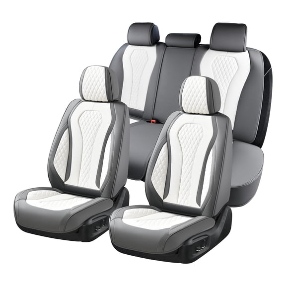 For Honda Civic 2003-2018 Car Seat Covers, Gray and White Car Seat Covers, Waterproof PU Leather, 5 Piece Full Set, Wear Resistance, Easy to Clean and Install, Suitable for All Seasons