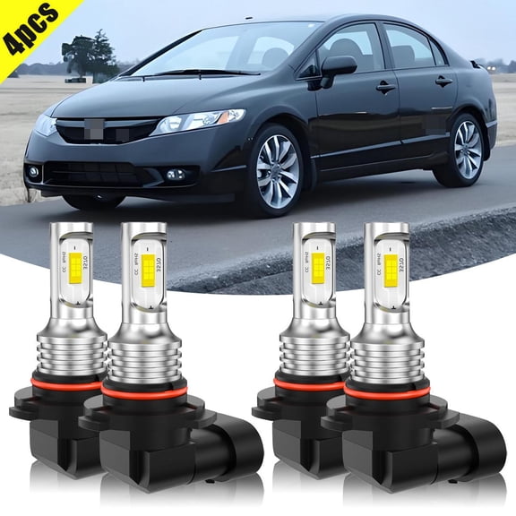 For Honda For Civic (2004 2005 2006 2007 2008 2009 2010-2015), Headlight High Beam + Low Beam Light, 9005/ HB3 9006/ HB4 40W Super Bright COB Chip 6000K Cool White 4000LM Plug and Play