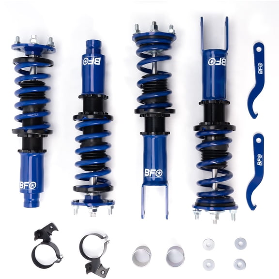 Honda Civic/CR-X 1988-1991 Front & Rear Coilover Shock Absorber Suspension Kit, Adjustable Height 25-75mm, 8kg/mm Spring Rate, Blue, Fits EC/ED/EE/EF Models