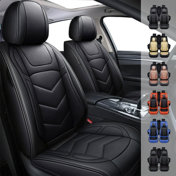 For Honda Civic Car Seat Covers, Waterproof 5 Seats Front Rear Seat Pu Leather Full Set Auto Cushion Protector for Accord/ CR-V/ Crosstour/ Clarity Electric Black