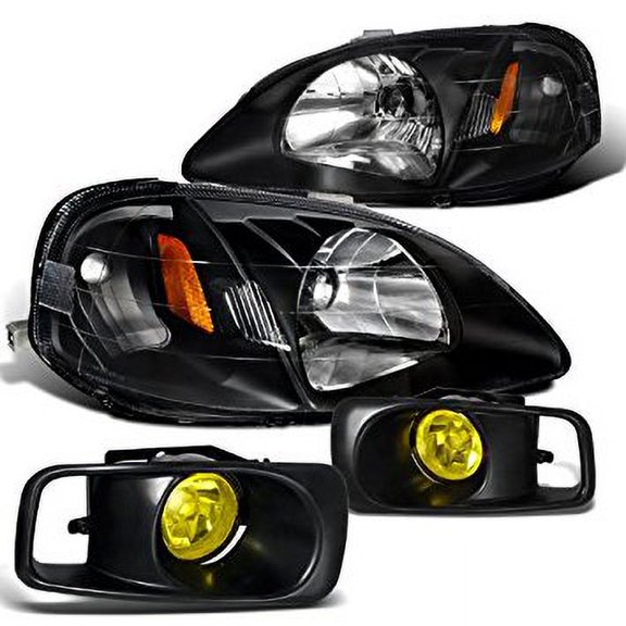 Honda Civic Dx CX Ex Gx Hx 2 4 Door, Black Housing Headlights, Yellow Fog Lights