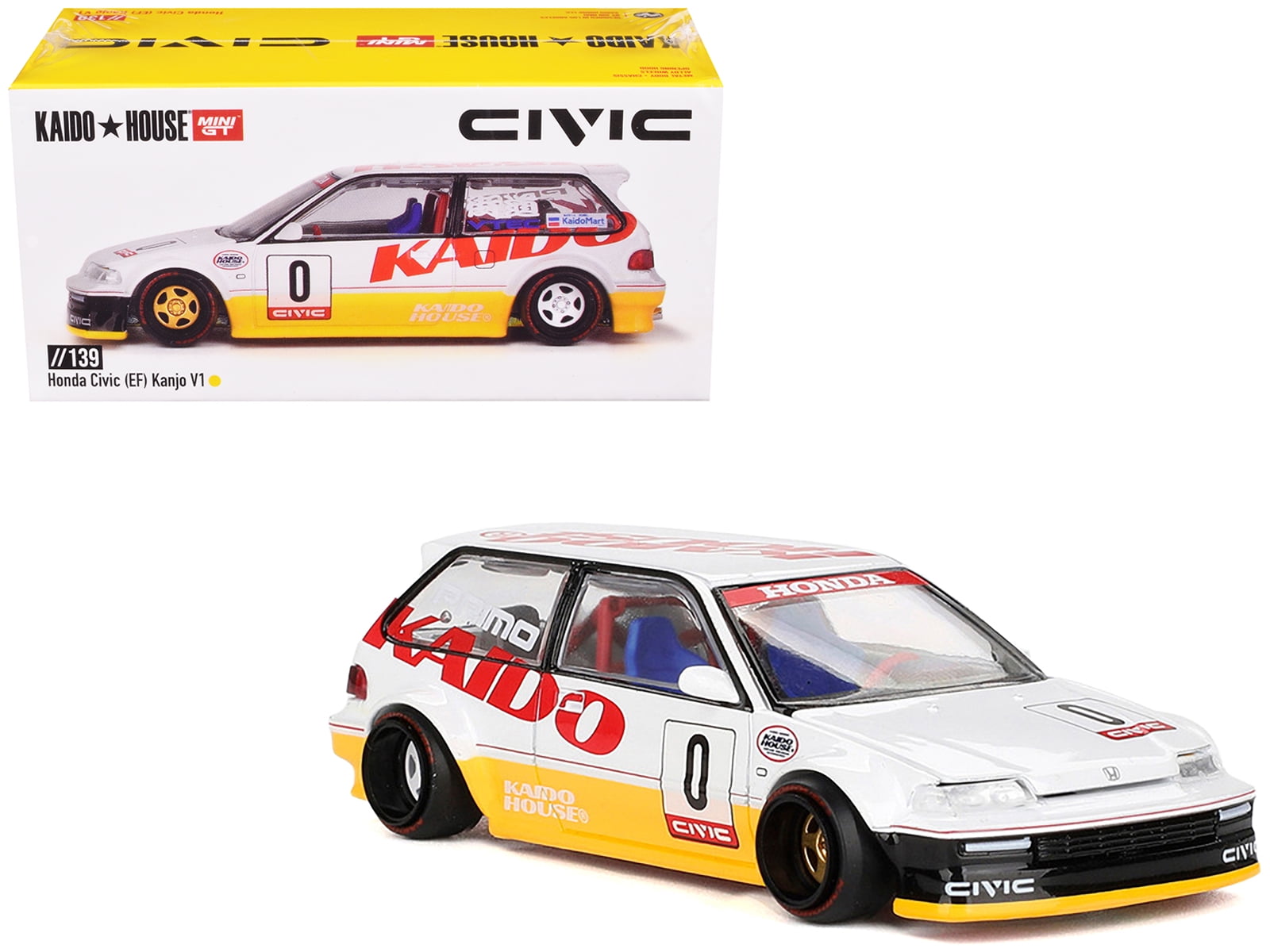 Mini GT KHMG139 Honda Civic - EF Kanjo V1 No.0 Silver Metallic & Yellow - Designed by Jun Imai Kaido House Special 1-64 Scale Diecast Model Car