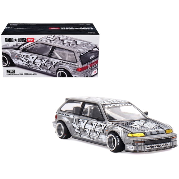 Honda Civic (EF) "Manga V1" Gray Metallic with Graphics "Kaido House" Special 1/64 Diecast Model Car by Mini GT