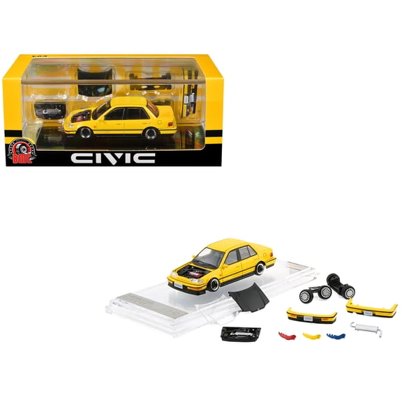 Honda Civic EF2 Custom Yellow with Alternate Parts 1/64 Diecast Model Car by BM Creations