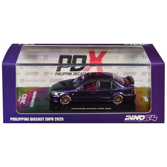 Honda Civic Ferio Si (EK) RHD (Right Hand Drive) Midnight Purple Metallic "Philippine Diecast Expo 2025 Event Edition" 1/64 Diecast Model Car by Inno Models