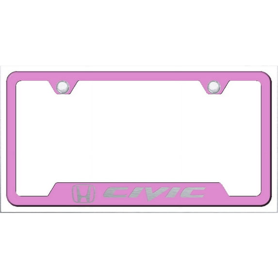 Honda Civic Laser Etched Logo Cut-Out License Plate Frame (Pink)