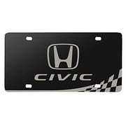 Honda Civic Matt-Look Laser Mark Racing Checker Flag Black Acrylic License Plate