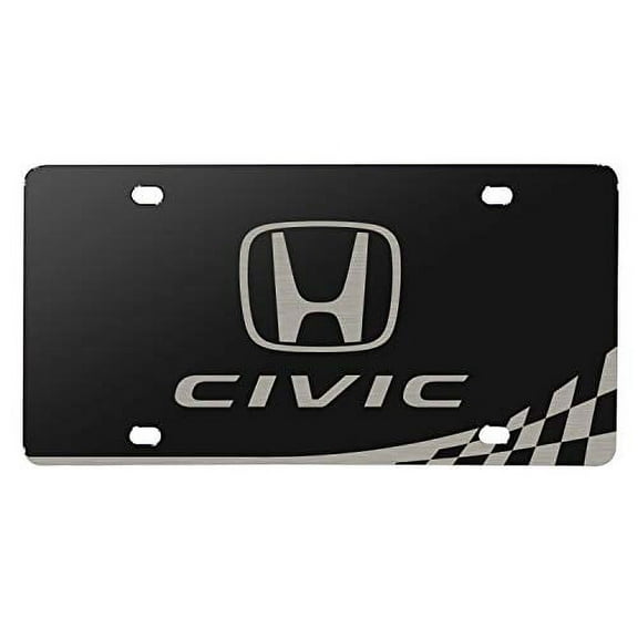 Honda Civic Matt-Look Laser Mark Racing Checker Flag Black Acrylic License Plate
