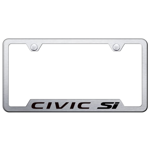 Honda Civic SI Laser Etched Logo Cut-Out License Plate Frame (Brushed Chrome)