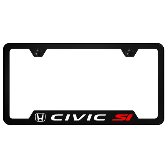 Honda Civic SI Notched License Plate Frame Logo on Black Polycarbonate