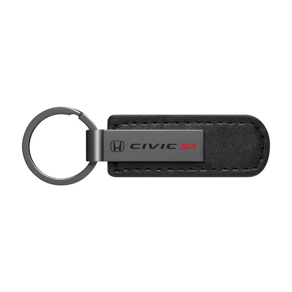 Honda Civic Si Black PU Leather Strap Black Metal Bar LED Printed Logo Key Chain