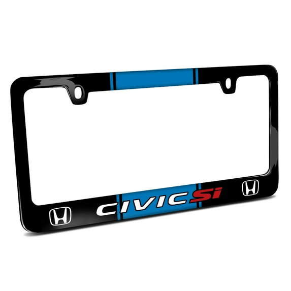 Honda Civic Si Blue Racing Stripe Black Metal License Plate Frame