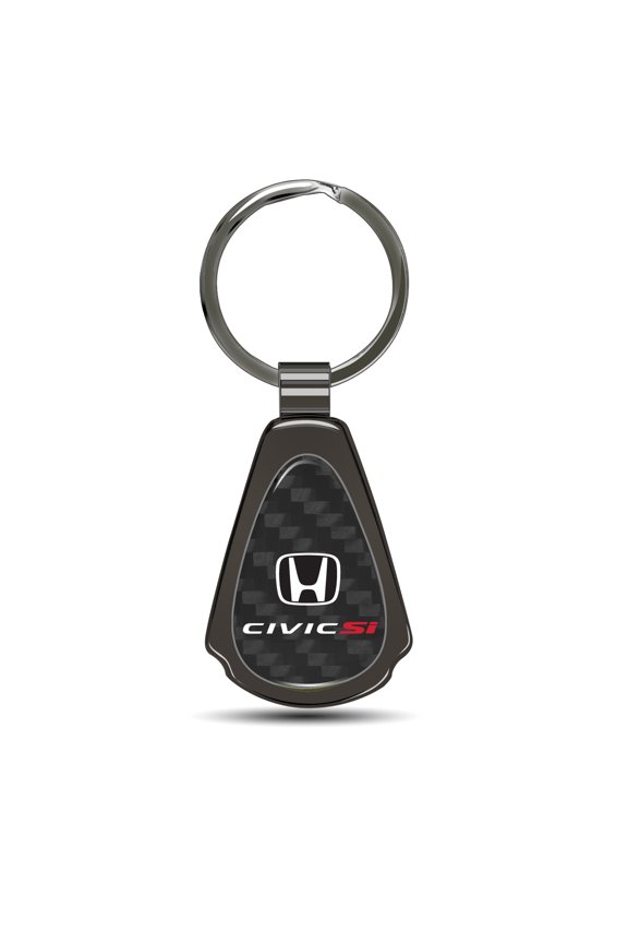 Honda Civic Si Real Black Carbon Fiber Gunmetal Black Metal Teardrop Key Chain