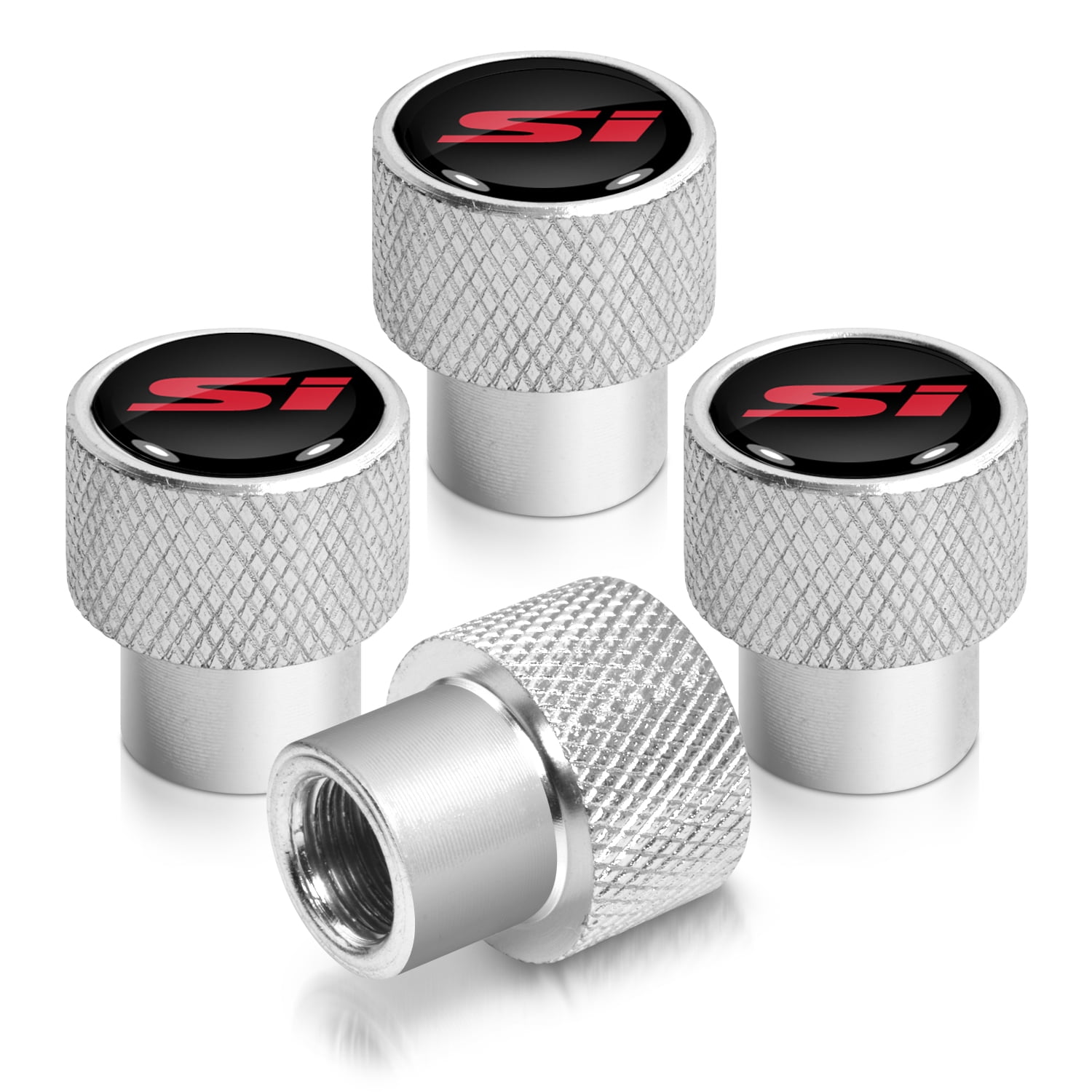 Honda Civic Si Red Logo in Black on Shining Silver Aluminum Tire Valve Stem Caps