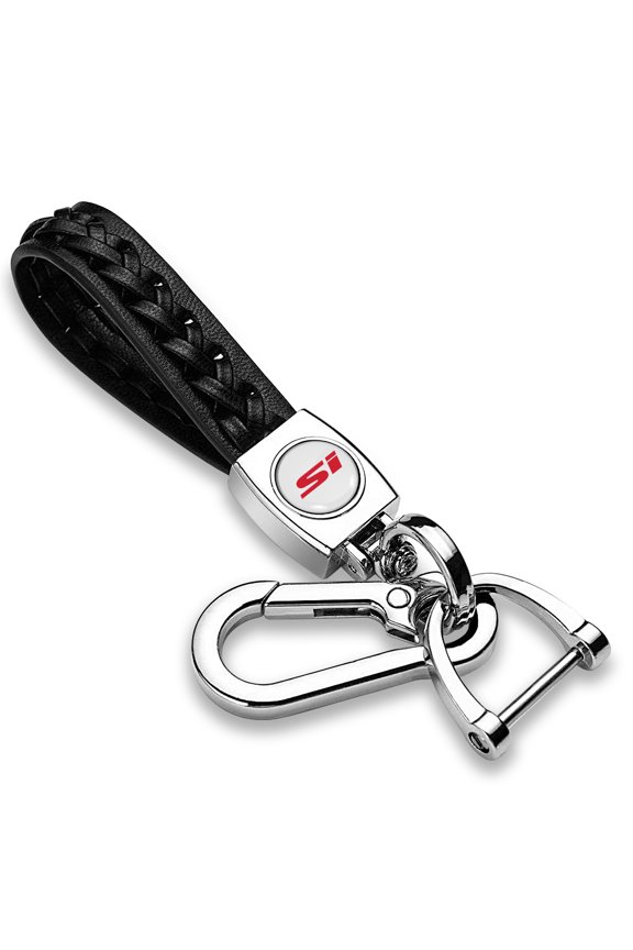 Honda Civic Si in White Braided Rope Style Genuine Leather Chrome Hook Key Chain