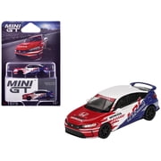 Honda Civic TYPE R 2024 Pace Car HRC White with Red and Blue Graphics Limited Edition 1/64 Diecast Model Car by Mini GT