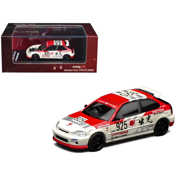 Honda Civic Type R (EK9) RHD (Right Hand Drive) #925 "Idemitsu Motion" White and Red 1/64 Diecast Model Car by MotorHelix
