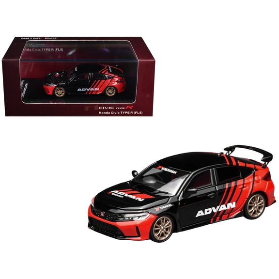 Honda Civic Type R (FL5) RHD (Right Hand Drive) "ADVAN" Black and Red 1/64 Diecast Model Car by MotorHelix