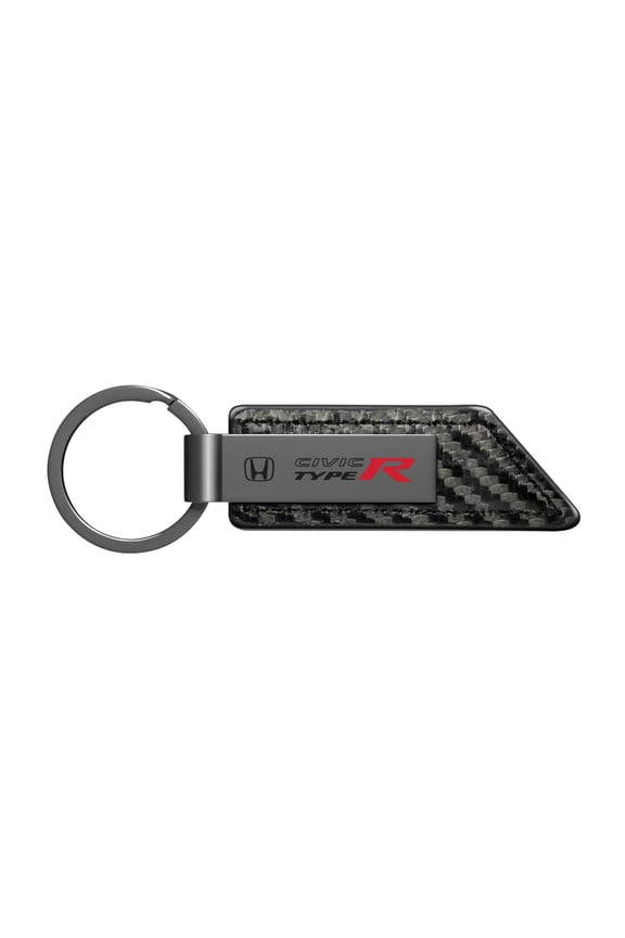 Honda Civic Type-R Gunmetal Black Gray Metal & Carbon Fiber Texture Leather Key Chain