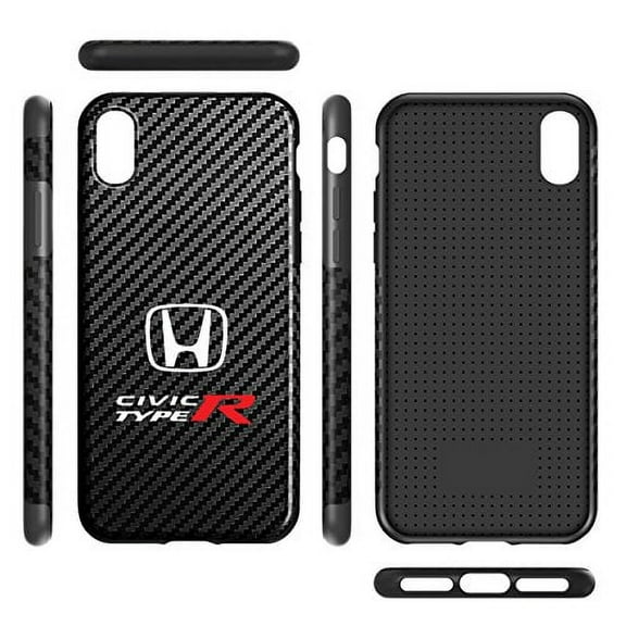 Honda Civic Type-R iPhone X Black Carbon Fiber Texture Leather TPU Shockproof Cell Phone Case