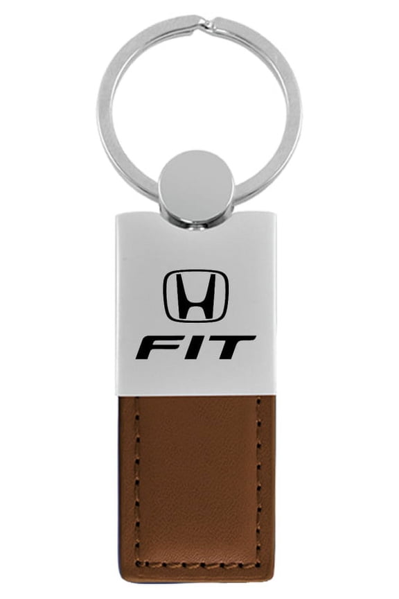 Honda Fit Duo Rectangular Leather Key Chain (Brown)