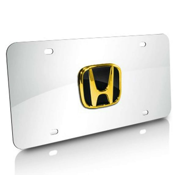 Honda Gold 3D Logo on Chrome Stainless Steel License Plate