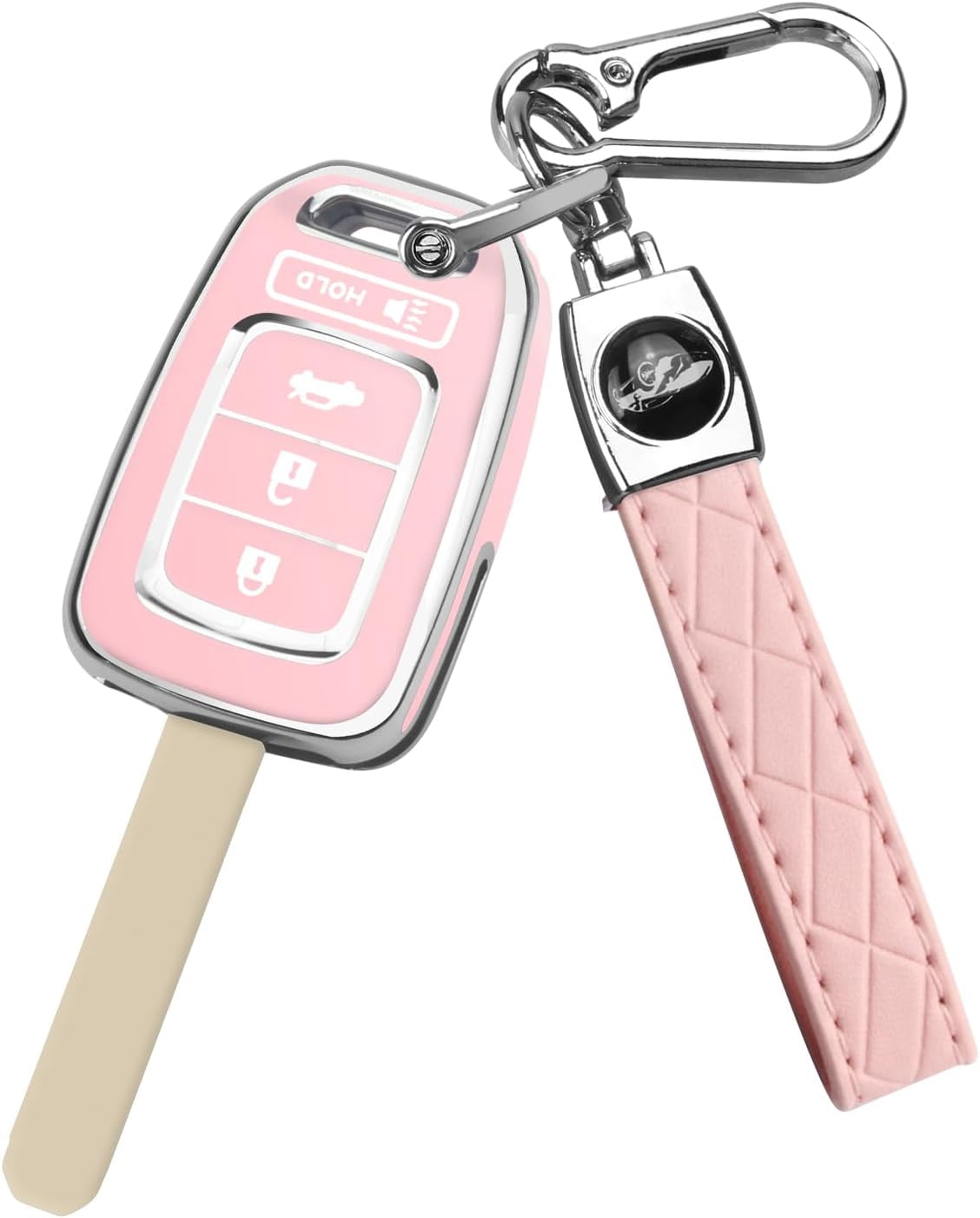 for Honda Key Fob Cover with Key Chain, 4-Button Soft TPU Key Case Shell Full Protection for Sports Accord Civic CR-V Crosstour HR-V LX 2013-2022, Pink
