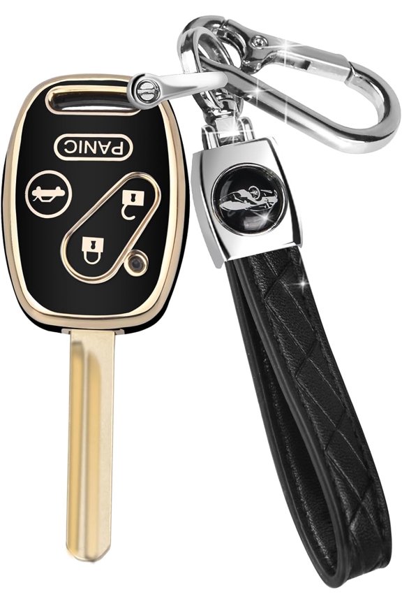 for Honda Key Fob Cover with Keychain, Car Key Case Shell Protector for Honda Accord 2003-2012 | Civic 2006-2013 | Pilot 2005-2015 CRV CRZ Fit Odyssey 4 Buttons Smart Remote Control, Black