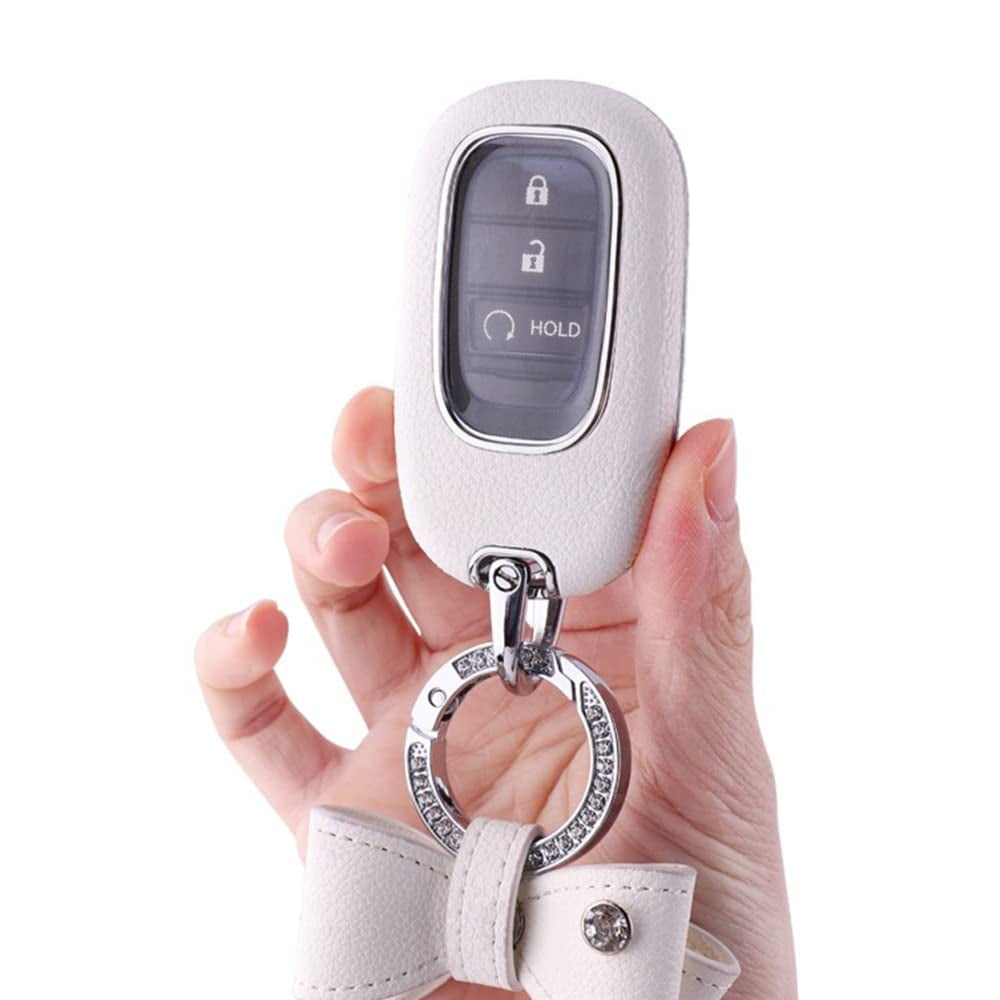 for Honda Key Fob Cover, Metal and Premium TPU Key Fob Shell Protector Compatible with 2022 2023 Honda Civic Accord Jade Honda Pilot CR-V XR-V HR-V City Accessories (Type C Milk White)