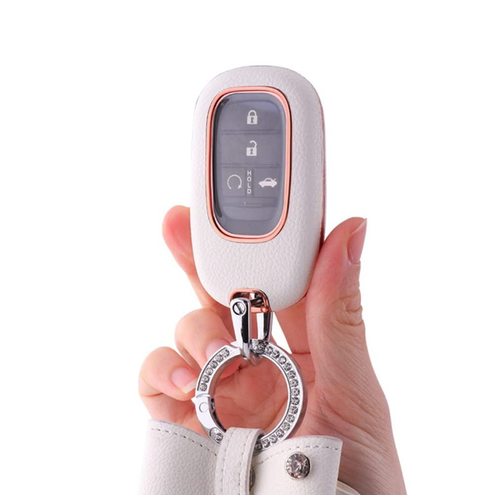 for Honda Key Fob Cover, Metal and Premium TPU Key Fob Shell Protector Compatible with 2022 2023 Honda Civic Accord Jade Honda Pilot CR-V XR-V HR-V City Accessories (Type C White1)