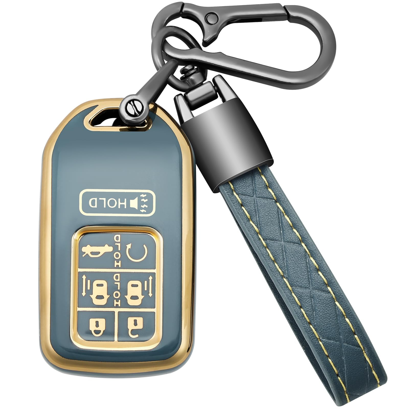 for Honda Key Fob Cover Soft TPU with Leather Keychain 360 Degree Protection Key Case Shell Holder Fits for 2018-2024 Honda Odyssey Elite EXL EX EX-L LX Touring 7 Buttons Smart Key