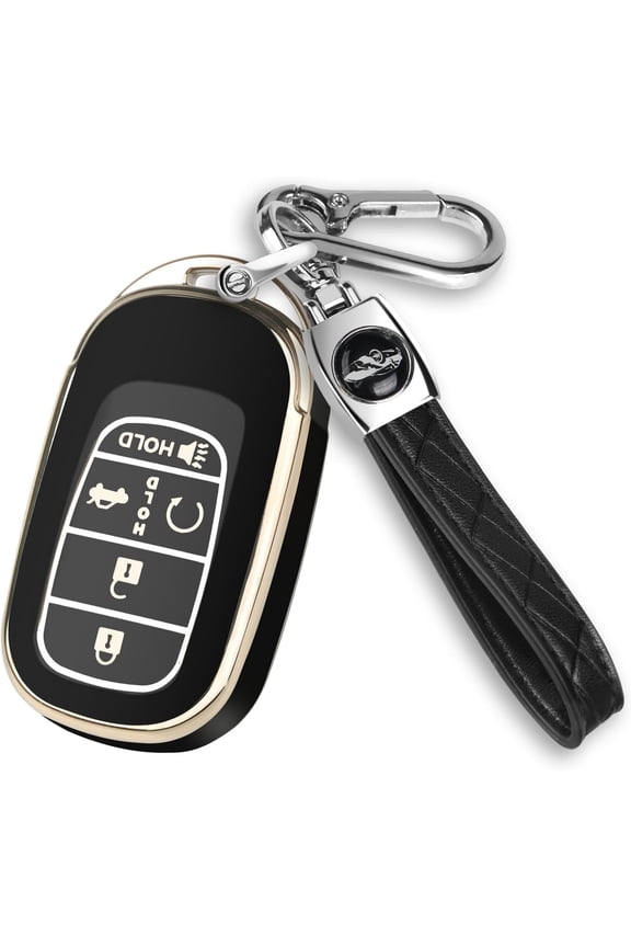 for Honda Key fob Cover with Keychain,Car Key Case Protector Compatible with 2022-2026 Honda Accord Civic HRV CRV Pilot Smart Remote Key (Gold Trim,Black)