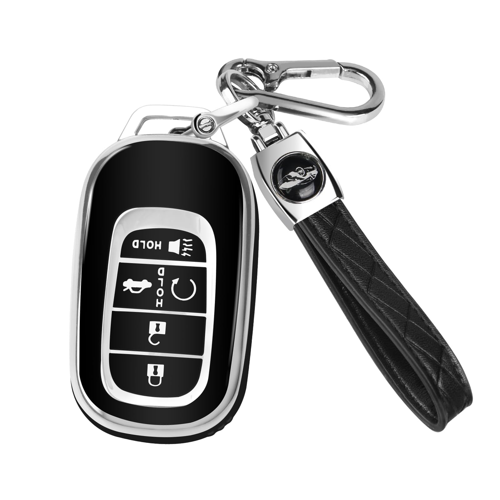 for Honda Key fob Cover, Soft TPU Car Key Case Protector with Leather Keychain Compatible with 2022 2023 2024 2025 Honda Accord Civic HR-V CR-V Pilot Odyssey smart Remote Key