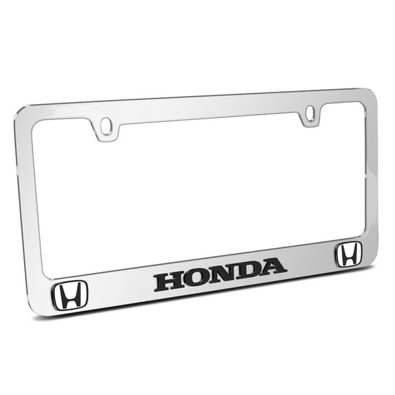 Honda Logo Dual Logo 3D Embossed Letters on Mirror Chrome Metal License Plate Frame